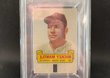 eBay listing photo of 1966 Mickey Mantle graded PSA 9 from 1966 Topps Rub Offs