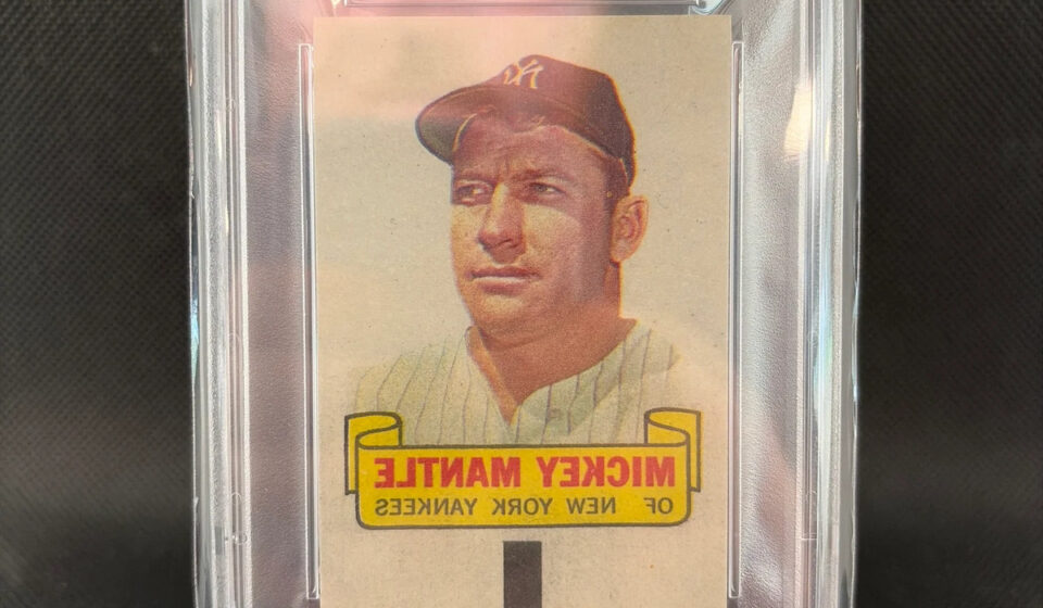 eBay listing photo of 1966 Mickey Mantle graded PSA 9 from 1966 Topps Rub Offs