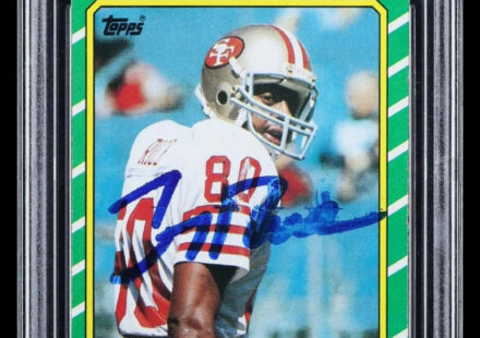 eBay listing photo of 1986 Jerry Rice graded BGS Authentic from 1986 Topps card 161