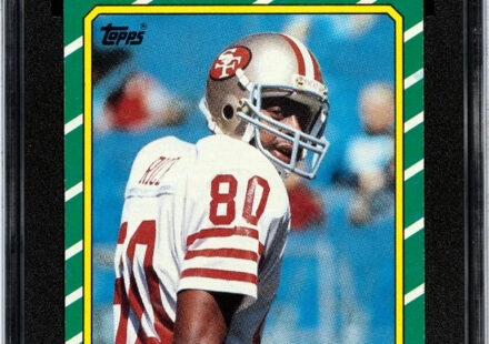 eBay listing photo of 1986 Jerry Rice graded SGC 8.5 from 1986 Topps card 161
