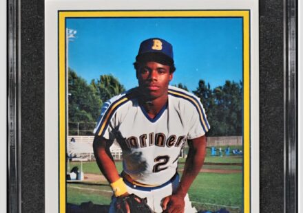 eBay listing photo of 1987 Ken Griffey Jr. graded SGC 7 from 1987 International Sportcard Bellingham Mariners card 15