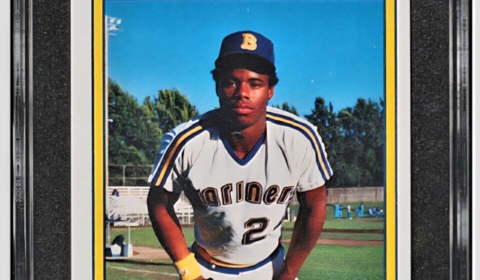 eBay listing photo of 1987 Ken Griffey Jr. graded SGC 7 from 1987 International Sportcard Bellingham Mariners card 15