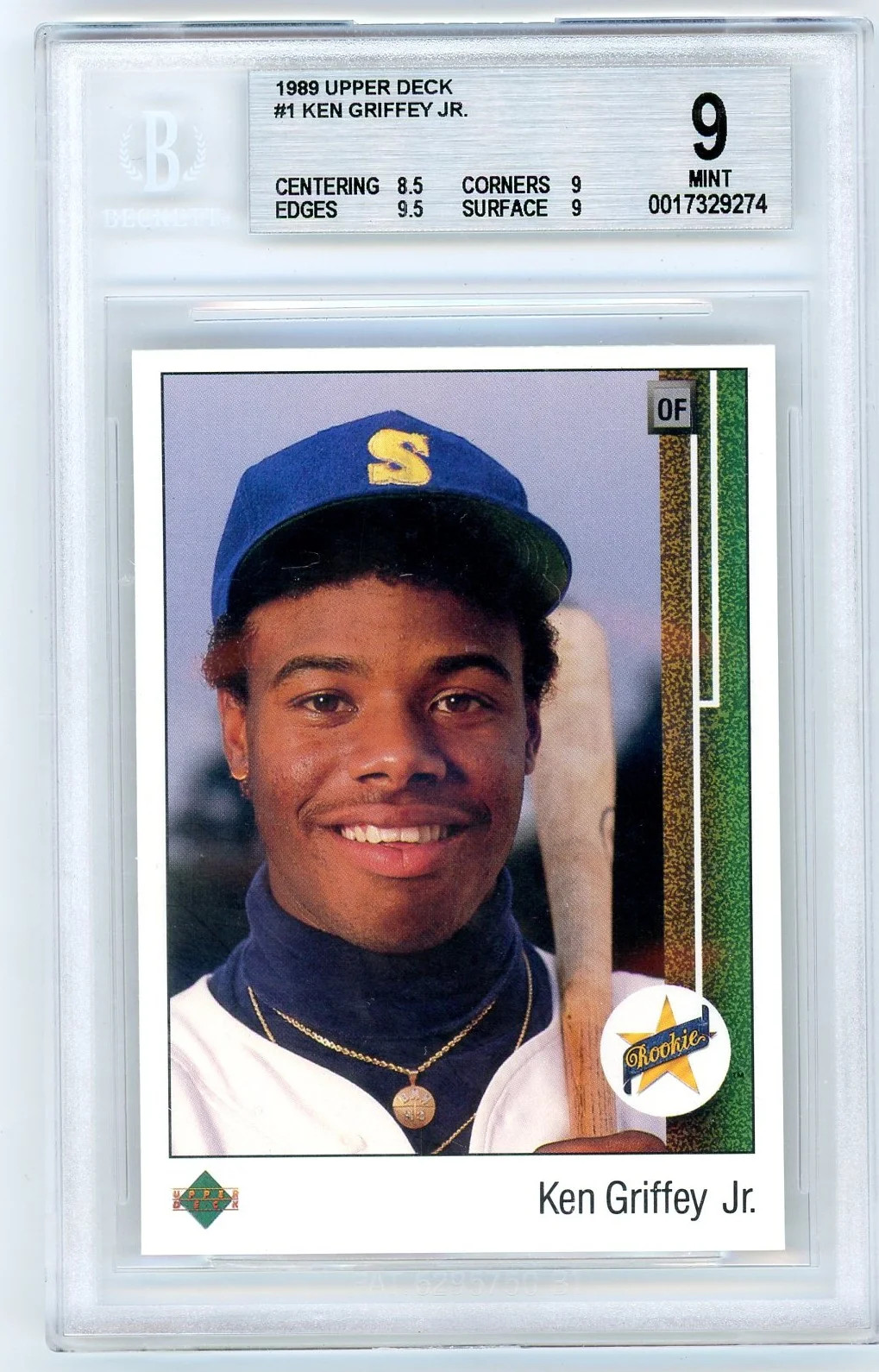 eBay listing photo of 1989 Ken Griffey Jr. graded BGS 9 from 1989 Upper Deck card 1
