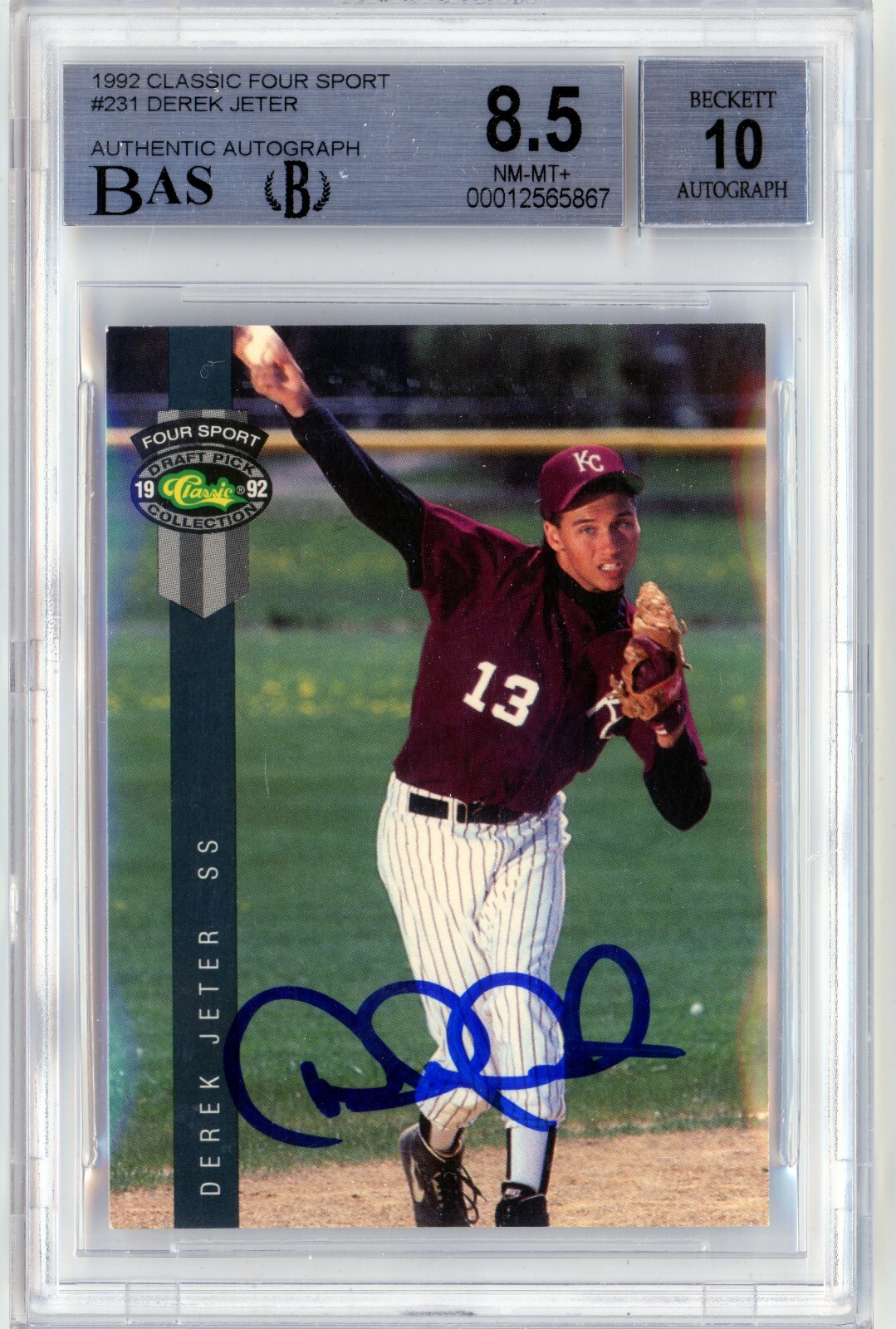 eBay listing photo of 1992 Derek Jeter graded BGS 8.5 from 1992 Classic card 231