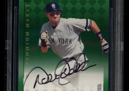 eBay listing photo of 1998 Derek Jeter graded BGS 9 from 1998 Donruss Signature Series card 64