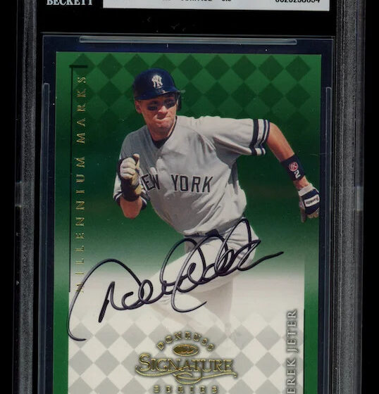 eBay listing photo of 1998 Derek Jeter graded BGS 9 from 1998 Donruss Signature Series card 64