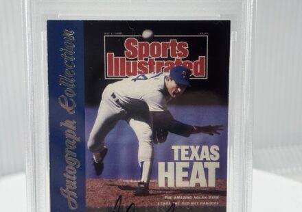 eBay listing photo of 1999 Nolan Ryan graded PSA Authentic from 1999 Fleer Sports Illustrated Greats of the Game card NNO