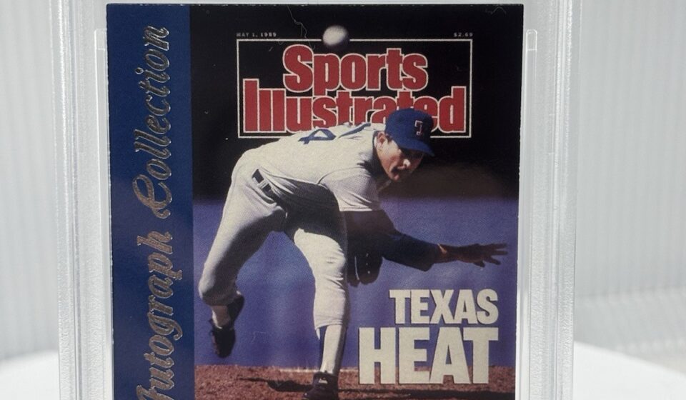 eBay listing photo of 1999 Nolan Ryan graded PSA Authentic from 1999 Fleer Sports Illustrated Greats of the Game card NNO