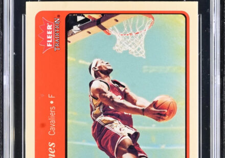 eBay listing photo of 2005 LeBron James graded CGC 10 from 2004 05 Fleer Tradition card 140
