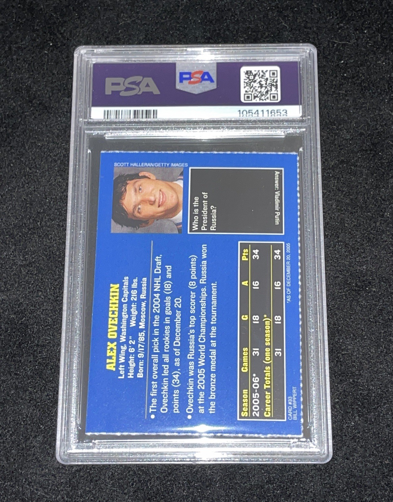Closer look at 2006 Alex Ovechkin card PSA