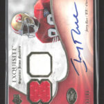 eBay listing photo of 2008 Jerry Rice ungraded card from 2008 Upper Deck Exquisite Collection Signature Jersey Numbers card ESN JR