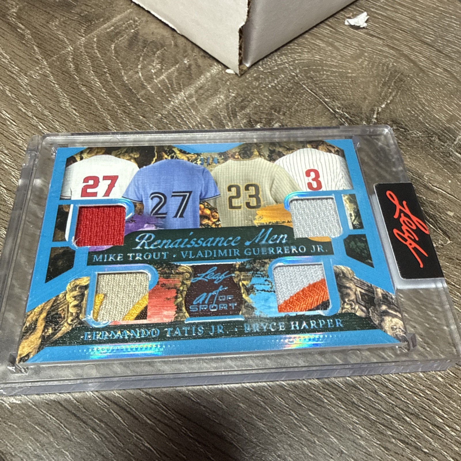 eBay listing photo of 2012 Mike Trout ungraded card from 2023 Leaf Art of Sport card RM 23