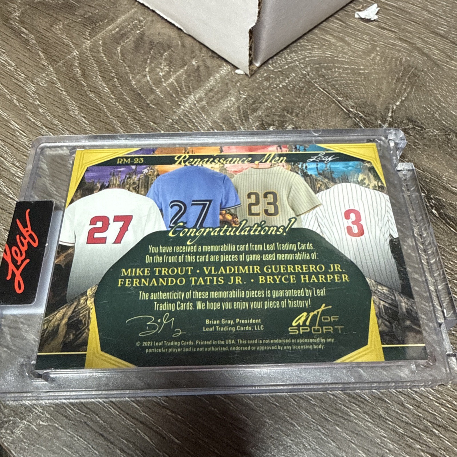 Closer look at 2012 Mike Trout from 2023 Leaf Art of Sport card RM 23