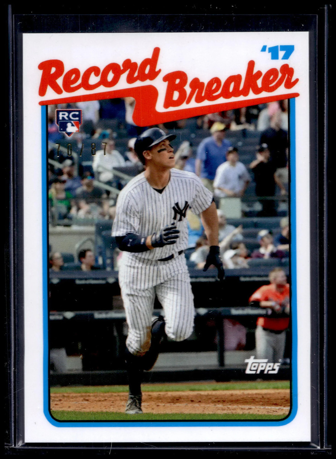 eBay listing photo of 2017 Aaron Judge ungraded card from 2017 Topps Transcendent card AJ 89RB