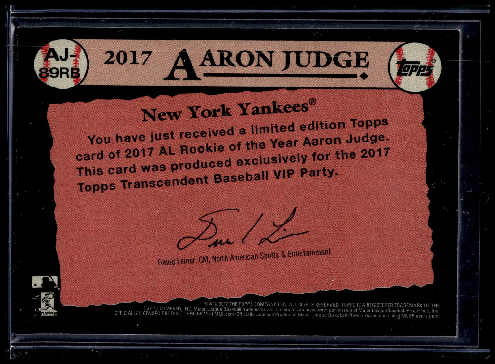 Closer look at 2017 Aaron Judge from 2017 Topps Transcendent card AJ 89RB