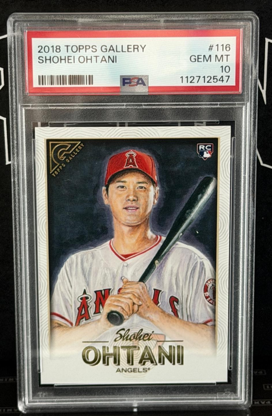 eBay listing photo of 2018 Shohei Ohtani graded PSA 10 from 2018 Topps Gallery card 116