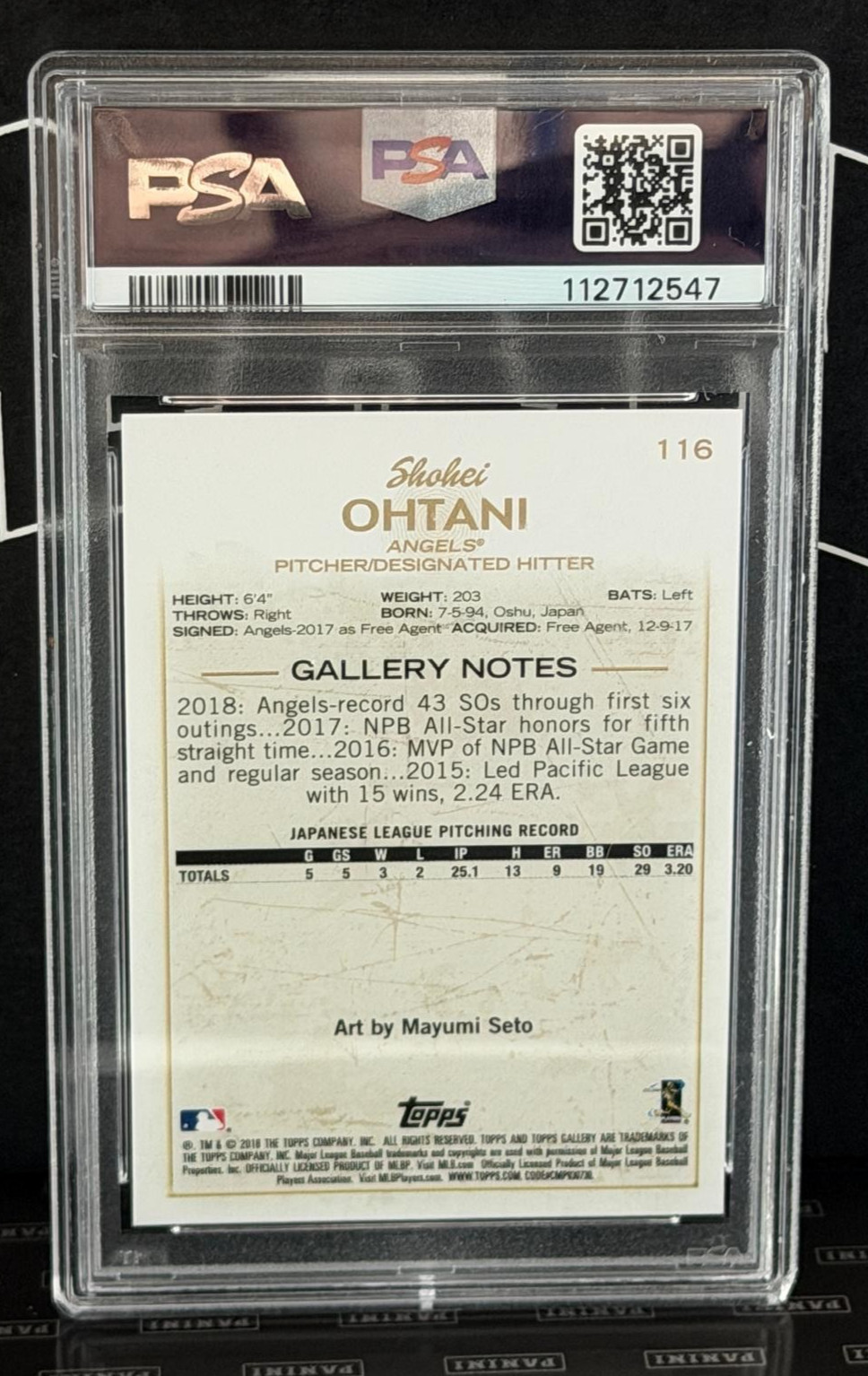 Closer look at 2018 Shohei Ohtani from 2018 Topps Gallery card 116