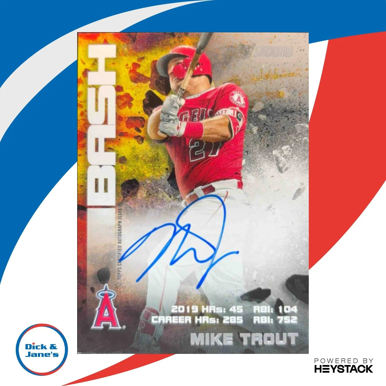 eBay listing photo of 2020 Mike Trout ungraded card from Stadium Club card BBA MT