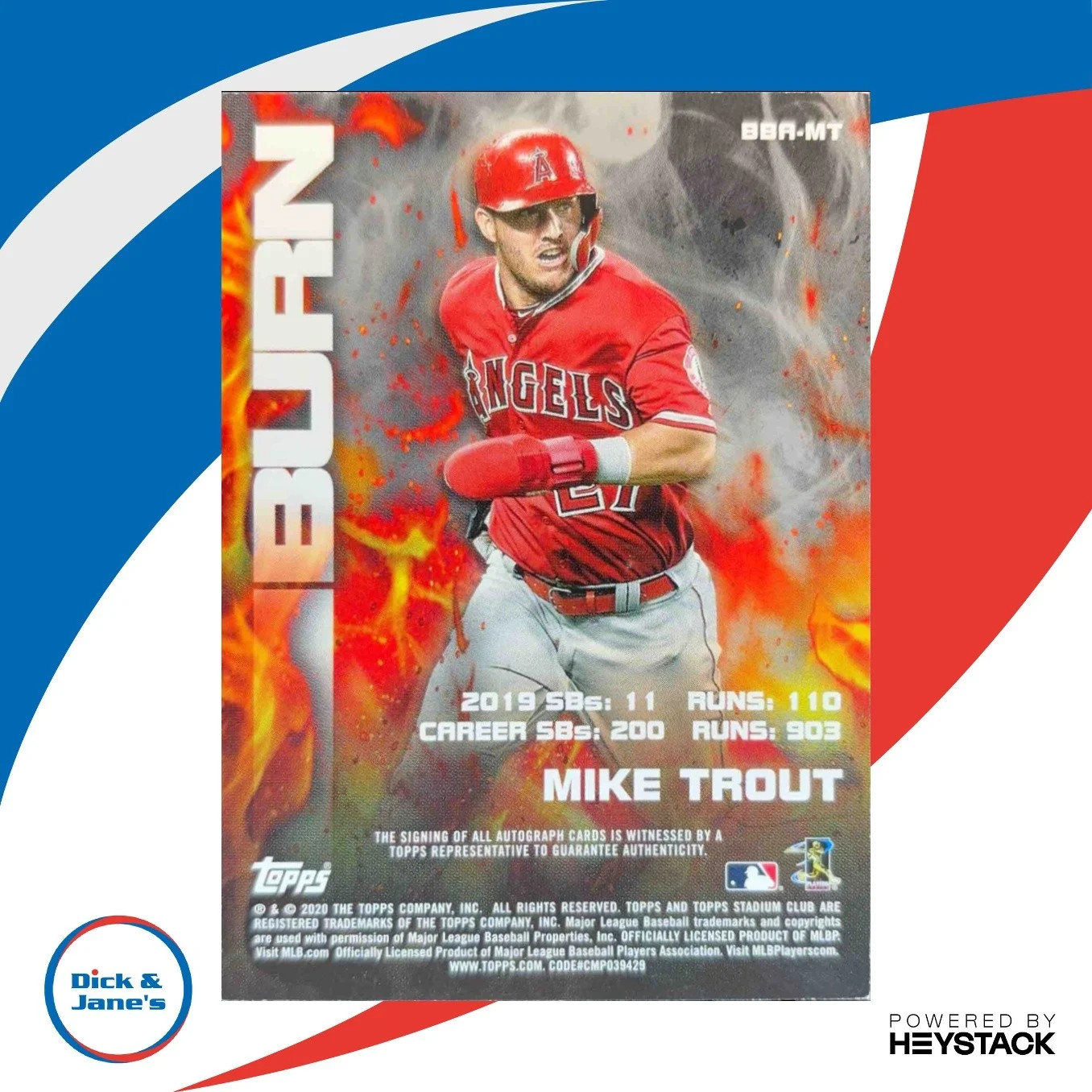 Closer look at 2020 Mike Trout from Stadium Club card BBA MT