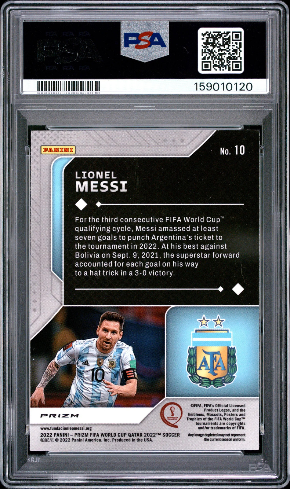 Closer look at 2022 Lionel Messi from 2022 Panini Prizm World Cup Qatar Scorers Club card 10