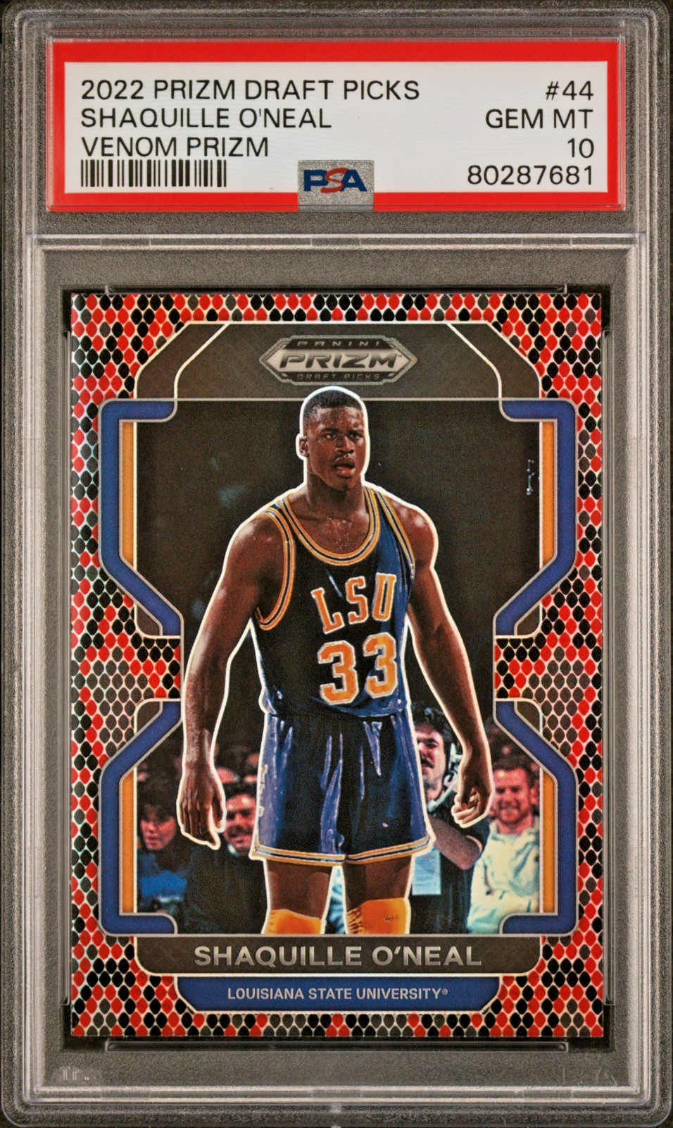 eBay listing photo of 2022 Shaquille O'Neal graded PSA 10 from 2022 23 Panini Prizm Draft Picks card 44