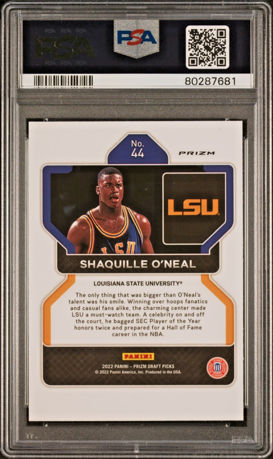 Closer look at 2022 Shaquille O'Neal from 2022 23 Panini Prizm Draft Picks card 44