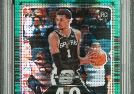 eBay listing photo of 2023 Victor Wembanyama graded PSA 9 from 2023 Panini Contenders Optic Playing The Numbers Game card 14