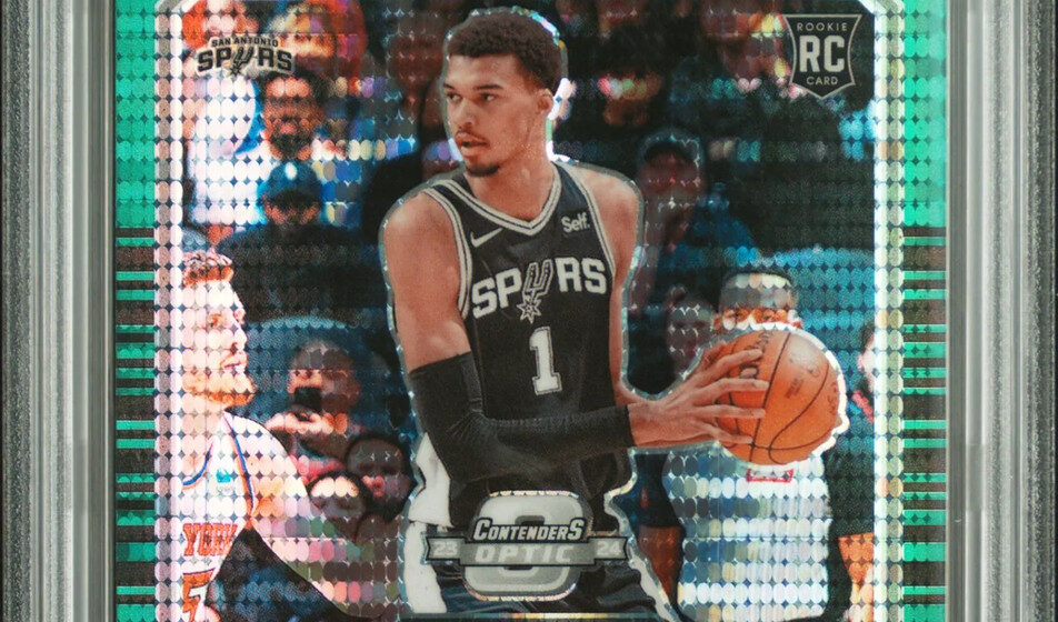 eBay listing photo of 2023 Victor Wembanyama graded PSA 9 from 2023 Panini Contenders Optic Playing The Numbers Game card 14