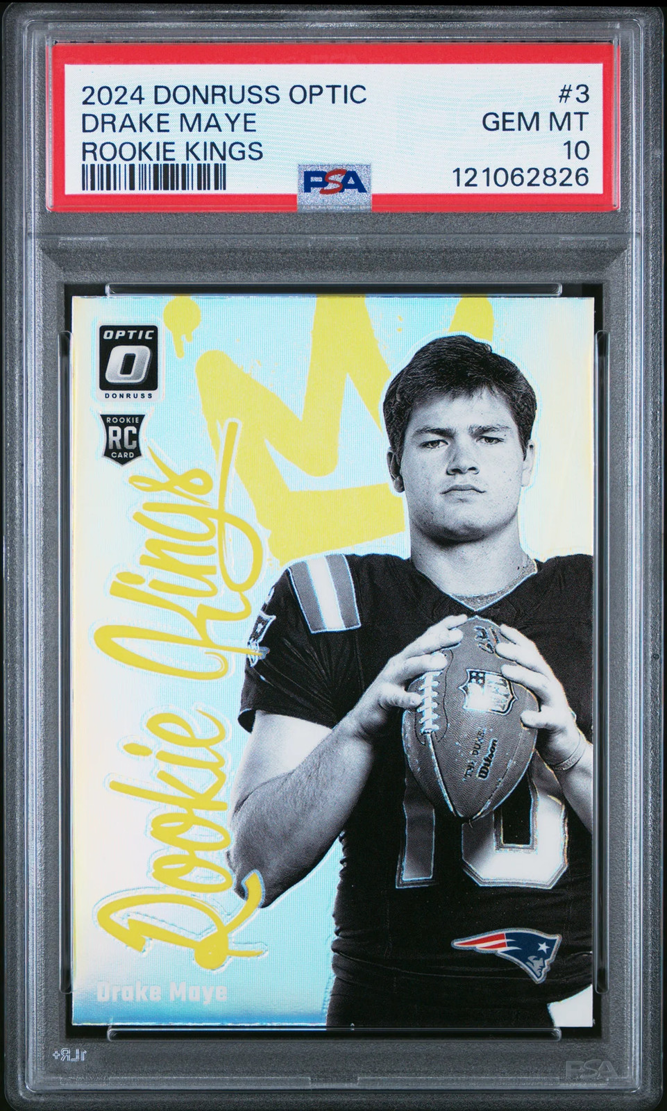 eBay listing photo of 2024 Drake Maye graded PSA 10 from 2024 Panini Donruss Optic Rookie Kings card 3