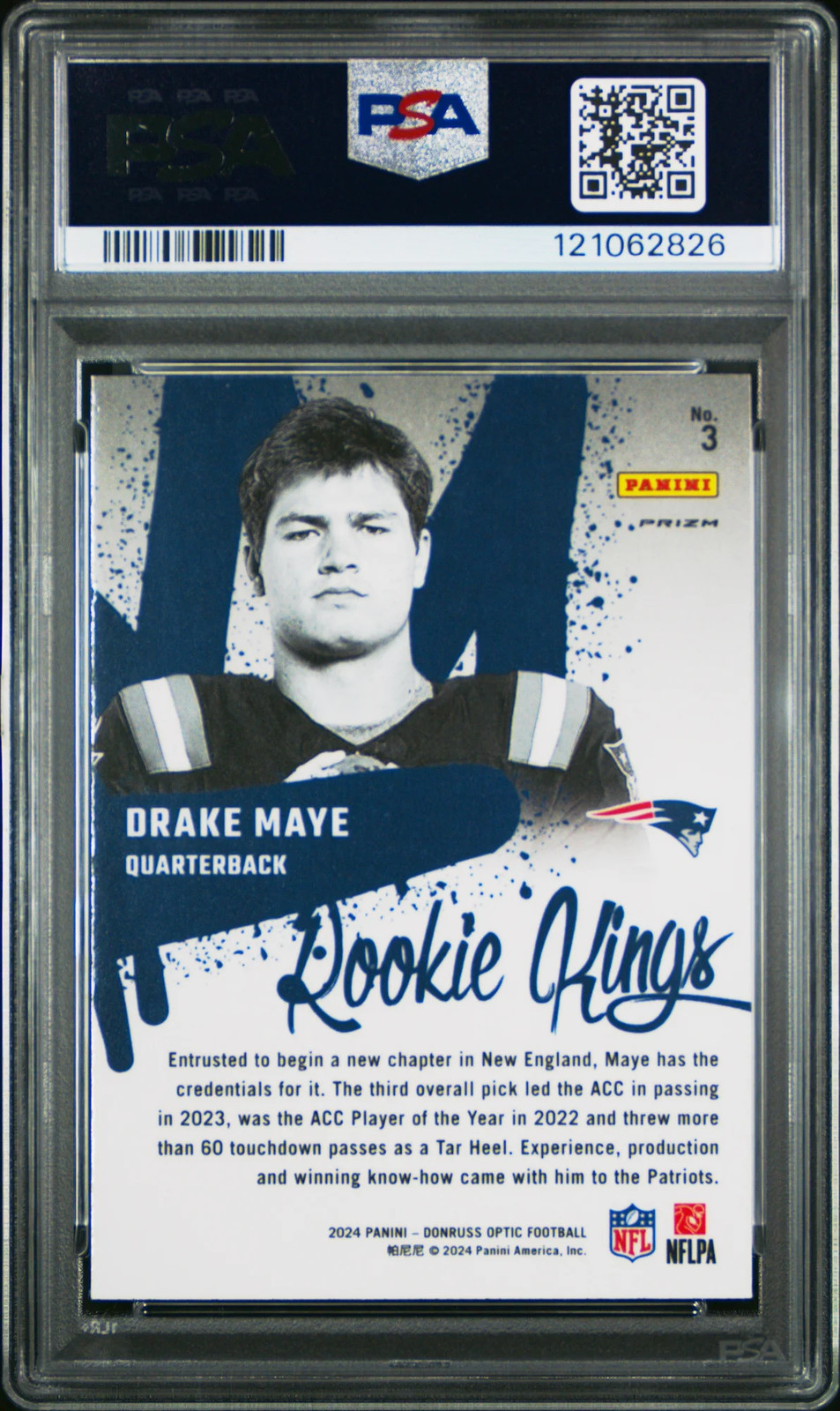 Closer look at 2024 Drake Maye from 2024 Panini Donruss Optic Rookie Kings card 3