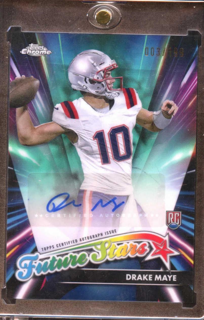 eBay listing photo of 2024 Drake Maye ungraded card from 2024 Topps Chrome Future Stars card FSA DM