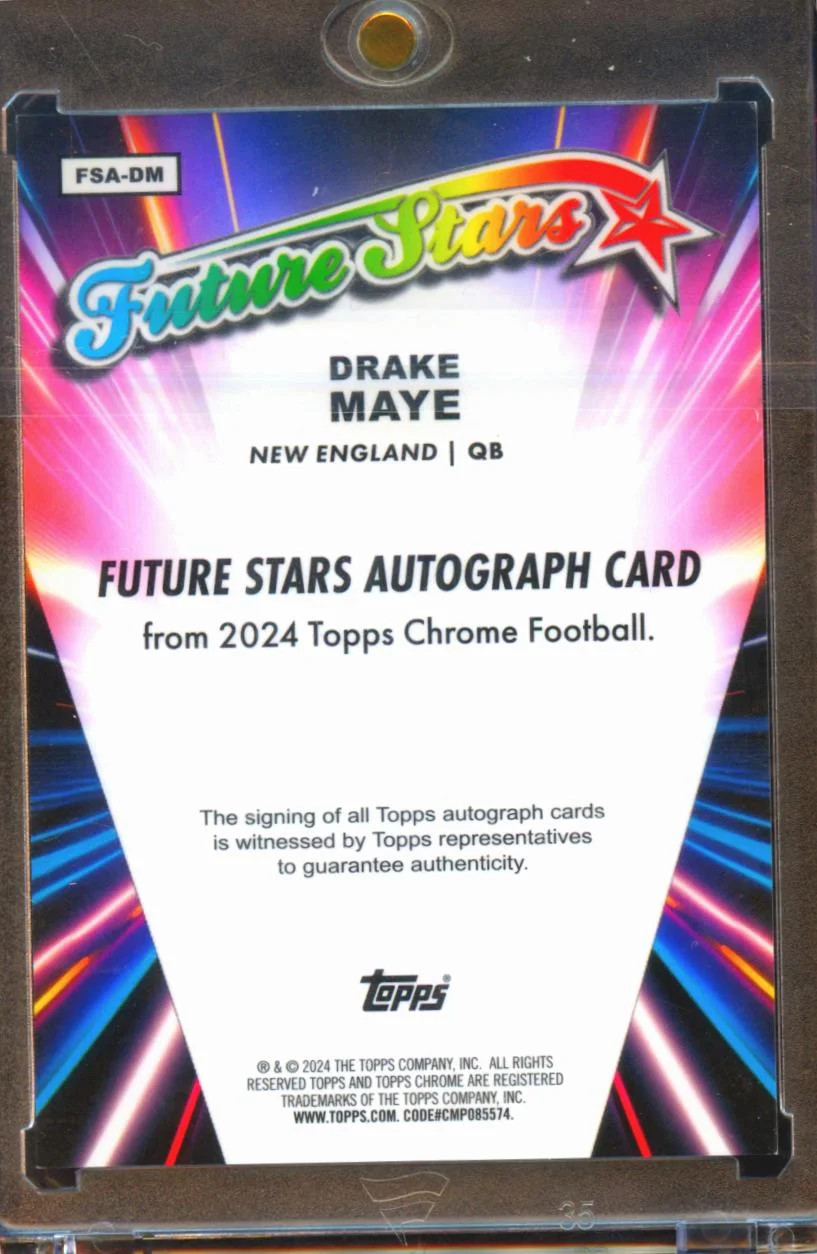 Closer look at 2024 Drake Maye from 2024 Topps Chrome Future Stars card FSA DM