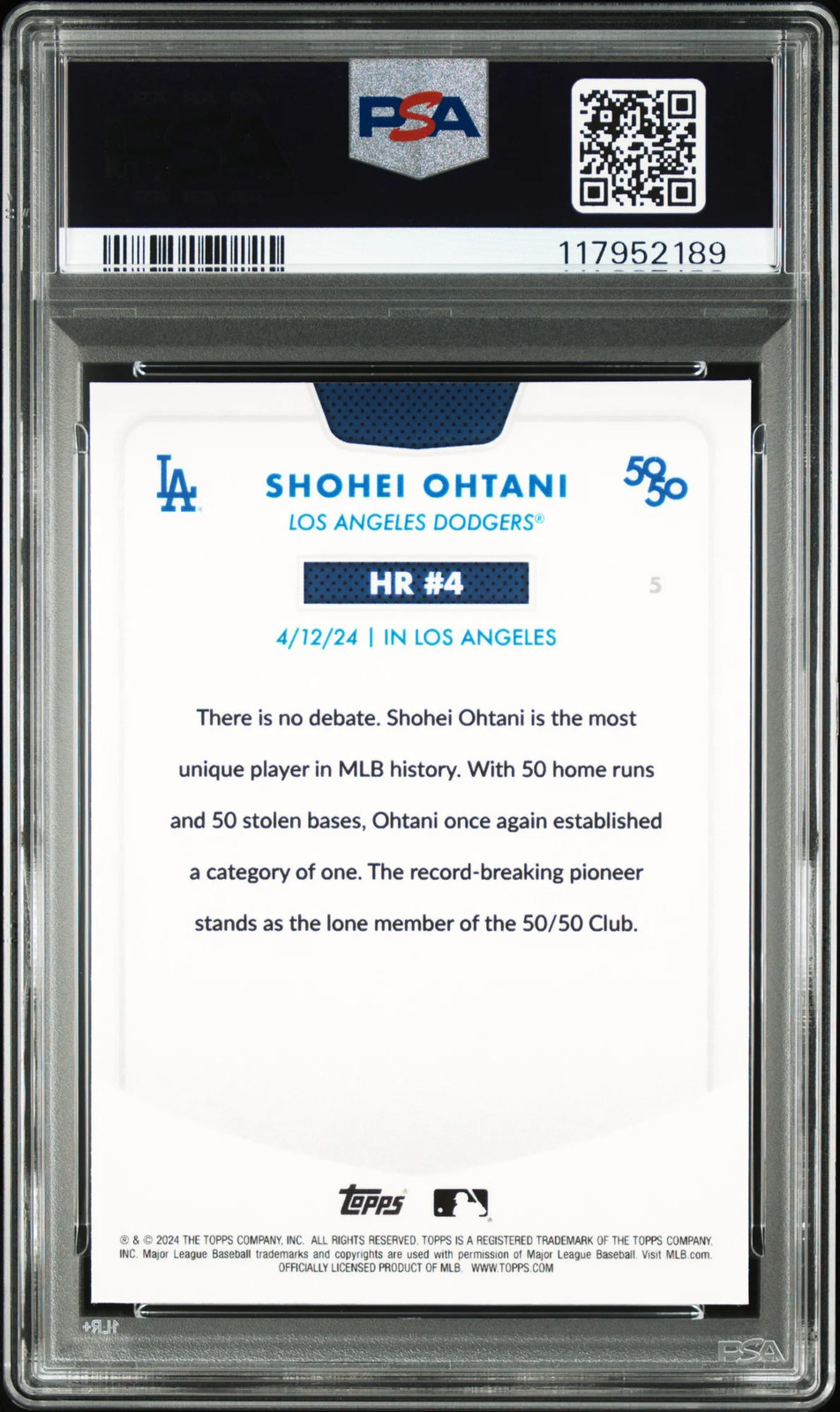 Closer look at 2024 Shohei Ohtani from 2024 Topps 50/50 Shohei Ohtani card 5