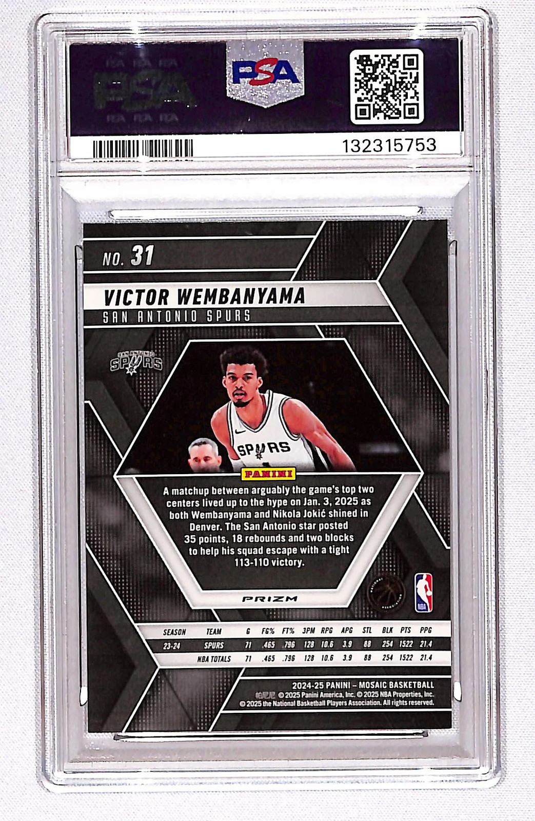 Closer look at 2024 Victor Wembanyama from 2024 Panini Mosaic card 31