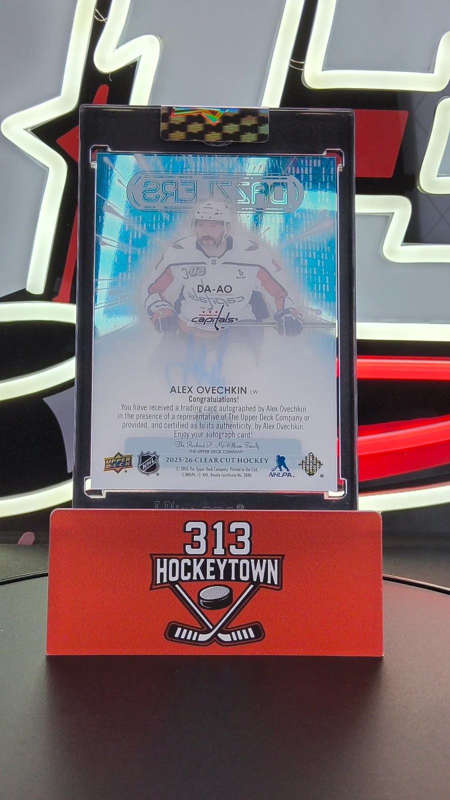 Closer look at 2025 Alex Ovechkin from 2025 26 Upper Deck Clear Cut Dazzlers card DA AO