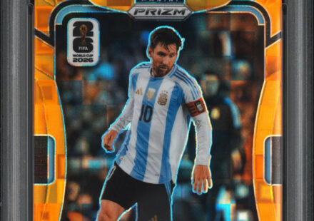 eBay listing photo of 2026 Lionel Messi graded PSA 9 from 2026 Panini Prizm FIFA World Cup 2026 card 10