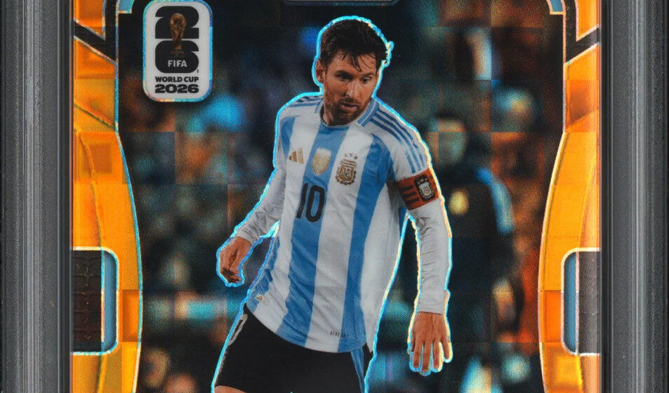 eBay listing photo of 2026 Lionel Messi graded PSA 9 from 2026 Panini Prizm FIFA World Cup 2026 card 10