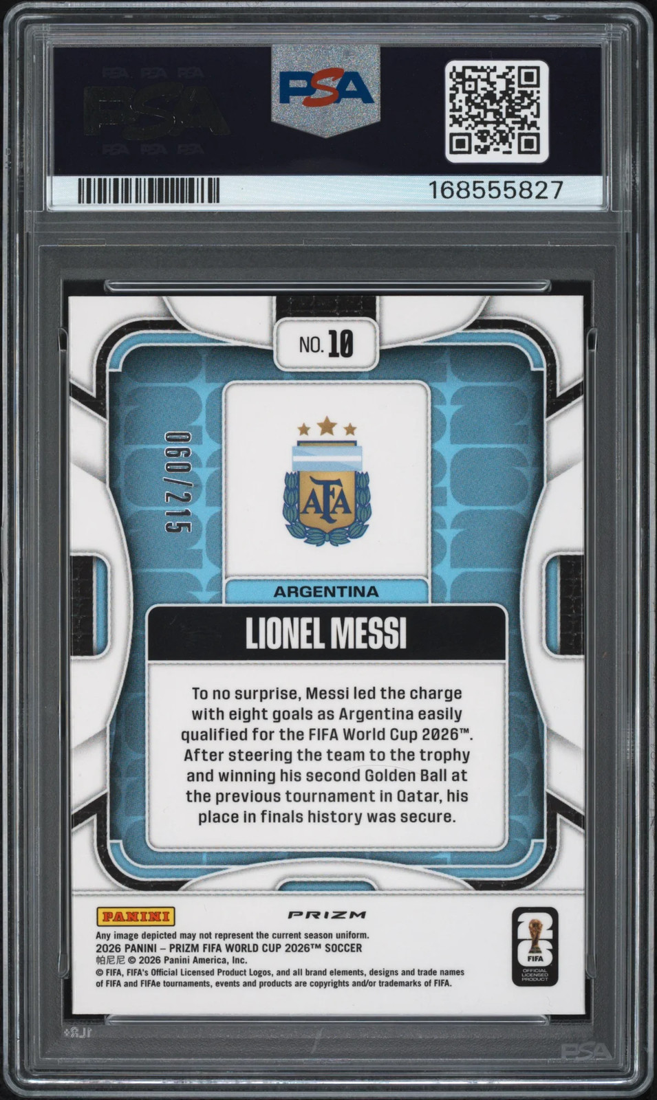 Closer look at 2026 Lionel Messi from 2026 Panini Prizm FIFA World Cup 2026 card 10